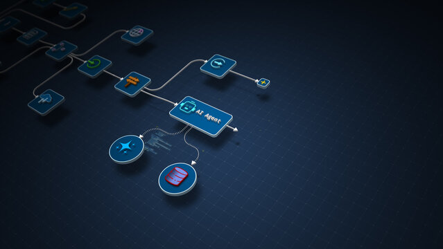 AI Automation Workflow Diagram with Intelligent Agent System Illustration