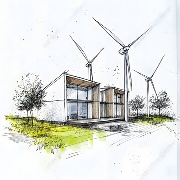 eco-friendly, design, blueprint, drawing, illustration, building, residential, exterior, environment, sustainability, future, innovation, landscape, housing, technology, ecology, draft, project, visio