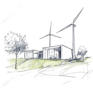 eco-friendly, design, blueprint, drawing, illustration, building, residential, exterior, environment, sustainability, future, innovation, landscape, housing, technology, ecology, draft, project, visio