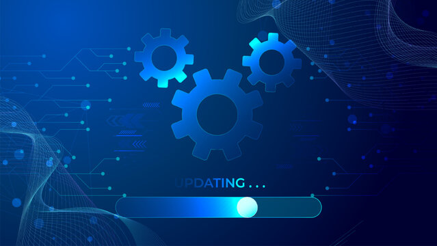 Software operating upgrade system concept with progress bar and gear system. Software Updating technology background.
