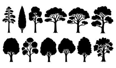 Various tree silhouette set vector forest plant collection isolated on white background © abdul