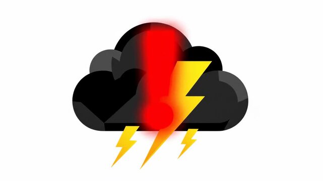 Storm Warning Cloud Lightning Bolt Exclamation Mark Icon Symbol.