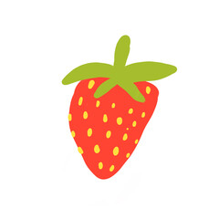 Hand draw red strawberry with green leaf