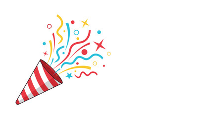 Obraz premium Festive party popper shooting out a burst of colorful confetti, ribbons, and stars, perfect for a celebration or surprise event.