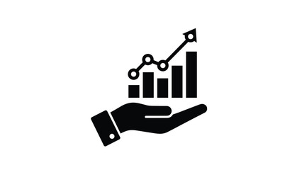 Fototapeta premium Human hand holds a rising bar chart with a trend line to illustrate financial success, investment growth, and profit.