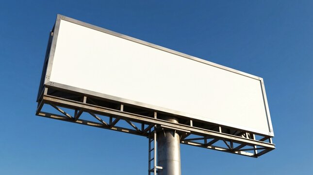 Blank outdoor advertising billboard against a clear blue sky, ready for your message or advertisement