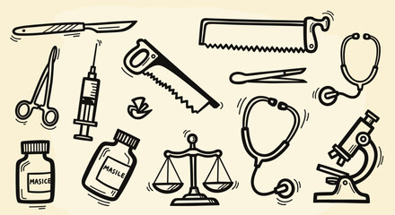 Fototapeta premium Medical and Scientific Instruments Doodle Collection
