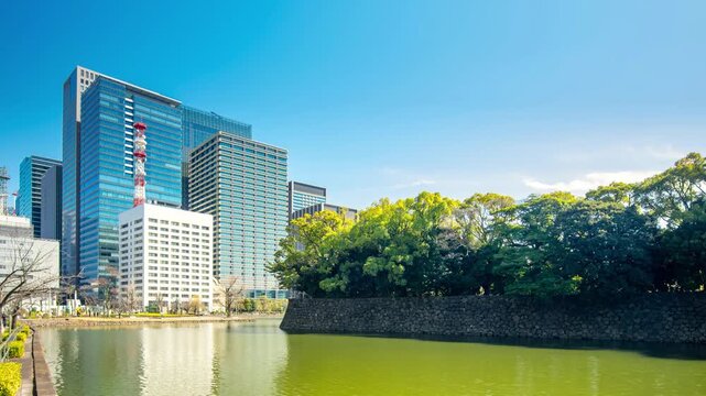 東京 皇居 大手濠とビジネス街 タイムラプス シフトレンズ撮影