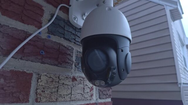 Outdoor Dome Surveillance Security Camera with Mount on Brick Facade