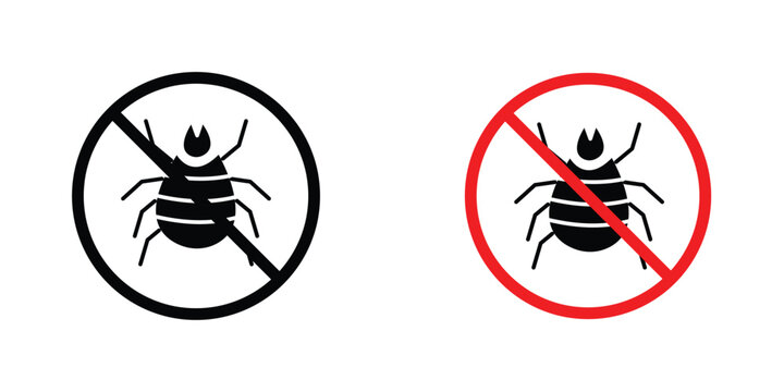 Mite in the prohibition signs in line art style on white background for graphic and web design.