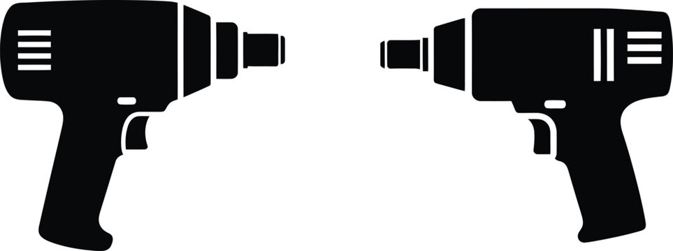 Black silhouette icons of two impact drivers on a white background with impact driver with power tool with hand tool with graphic resource