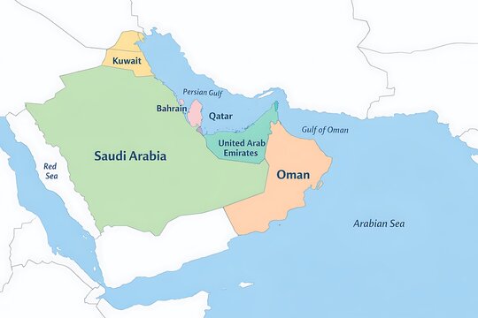 Geographic Map of Gulf Countries in the Middle East