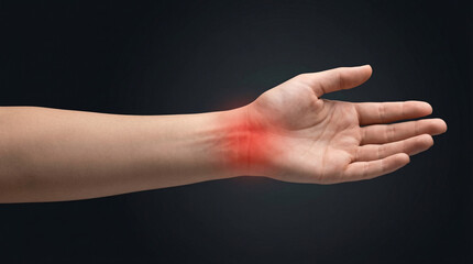 Minimalist Medical Concept of Red Pain Glow on Wrist Showing Carpal Tunnel Syndrome