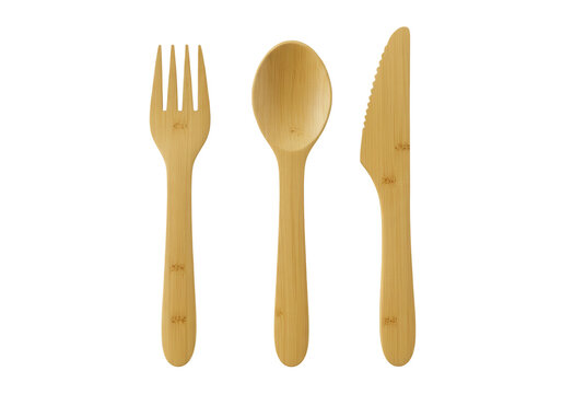 Eco-friendly bamboo cutlery set isolated on white background for sustainable dining and zero waste lifestyle