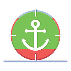 Fototapeta premium Green circular icon white anchor outline Nautica. 