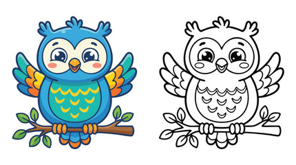 Fototapeta premium Coloring Book Page Featuring a Cute Cartoon Owl Perched on a Branch