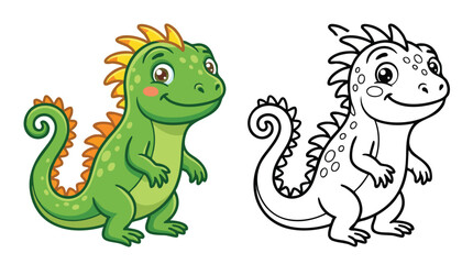 Obraz premium Little Green Dinosaur Coloring Page Fun Activity Illustration