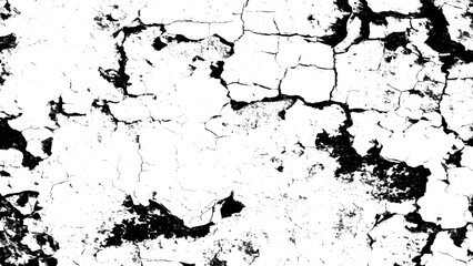 Fototapeta premium Cracked white paint wall with black cracks and peeling grungy texture