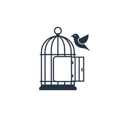 Fototapeta premium Bird flying out of cage door.