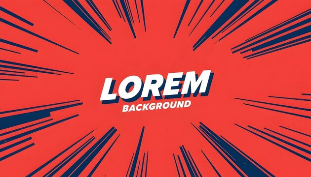 A vibrant red background with a dynamic comic book style design and the words Lorem Background in the center
