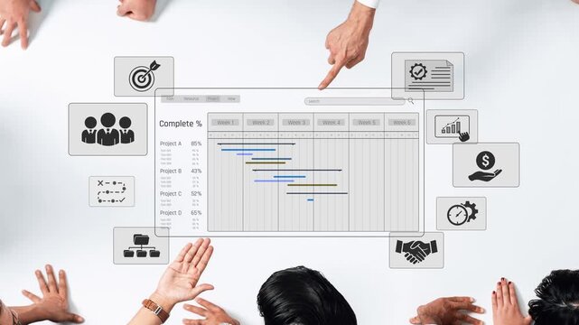 A dynamic scene featuring diverse hands on a blank table surface, symbolizing collaboration, teamwork, and strategic planning in a professional environment. Raster