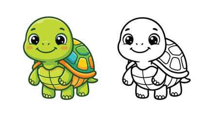 Obraz premium Coloring Book Page Featuring a Cute Turtle in Cartoon Style