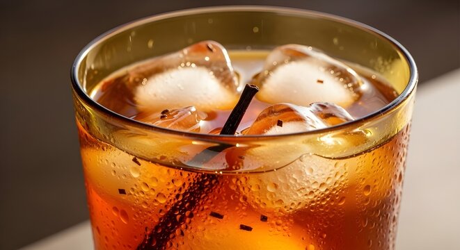 Refreshing Rooibos Vanilla Iced Tea in Chilled Amber Glass, Aromatic Herbal Infusion, Summer Beverage, Cooling Drink, Natural Sweetness, Premium Tea Refreshment Concept