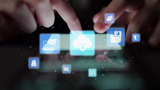 Concept design of managing online documents with cloud storage, digital file management, and secure sharing. Online documents improve workflow, online documents enhance security. Funnel