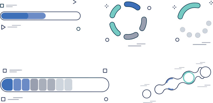 Modern loading progress bars and circular preloader indicators user interface elements vector illustration set