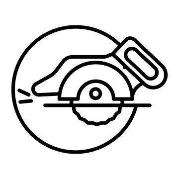 Line style icon depicting a circular saw