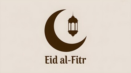 Obraz premium Minimalist Eid al Fitr Vector Illustration with Crescent Moon and Lantern on Pastel Background