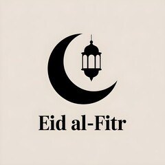 Obraz premium Minimalist Eid al Fitr Vector Illustration with Crescent Moon and Lantern on Pastel Background