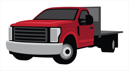 Red flatbed pickup truck with gray bumper and black wheels © MD ABDUL MOMIN