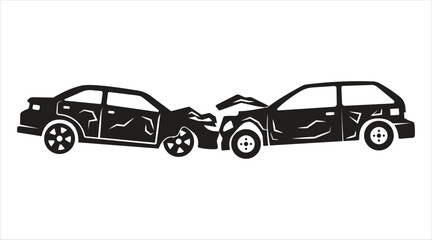 Fototapeta premium Silhouette of two wrecked cars on transparent grid background