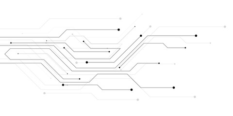 Abstract circuit board lines vector background with connected dots, representing digital technology, communication, and data flow on a clean white backdrop.