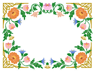 Fototapeta premium Decorative Gold Frame with floral and leaves, Vintage border, Decorative branches frame. vector illustration for card, cover, poster, greeting, invitation, wedding, celebratory banner