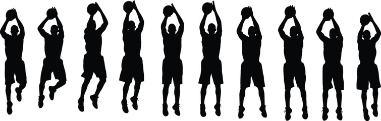 basketball, silhouette, player, athlete, vector, sport, jumping, shooting, ball, motion, action, black, activity, fitness, slam © MdHabiburRahman