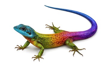 Fototapeta premium Rainbow color lizard isolated on a white background.