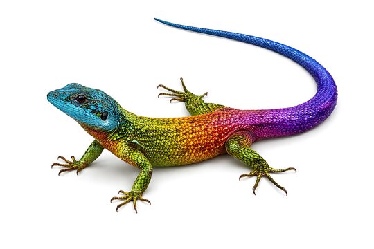 Rainbow color lizard isolated on a white background.