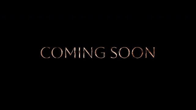 gold coming soon text on a transparent background. Animated text coming soon with cinematic intro style. Displays elegant opening Ideal for promotions, announcements, website teasers, event banners