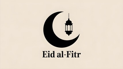 Obraz premium Minimalist Eid al Fitr Vector Illustration with Crescent Moon and Lantern on Pastel Background