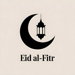 Fototapeta premium Minimalist Eid al Fitr Vector Illustration with Crescent Moon and Lantern on Pastel Background