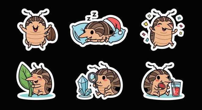 Kawaii echidna sticker set, delightful vector art of cute spiny anteaters in varied poses. Versatile SVG graphics for joyful designs