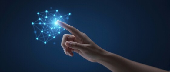 Person touching digital network interface for global connectivity and technology innovation concept
