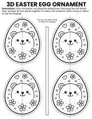 Naklejka premium 3D Easter Egg Ornament Craft for Kids | DIY Coloring Egg Ornament Template, Printable Spring Classroom Craft Activity & Easter Day Classroom Decoration