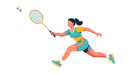 Badminton player serving shuttlecock in action vector illustration