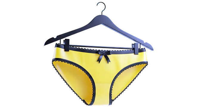 Yellow Women's Panties with Black Lace Trim and Bow on Hanger