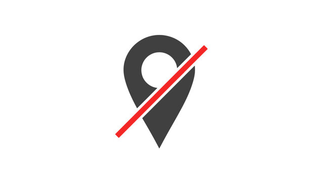 Red line through map pin icon.