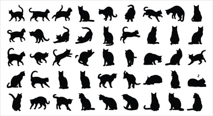 Obraz premium A collection of black silhouettes depicting various cat poses and orientations