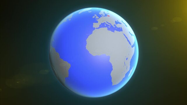 The animation shows a graphic representation of the earth and highlights the location and map of Lithuania colored red.